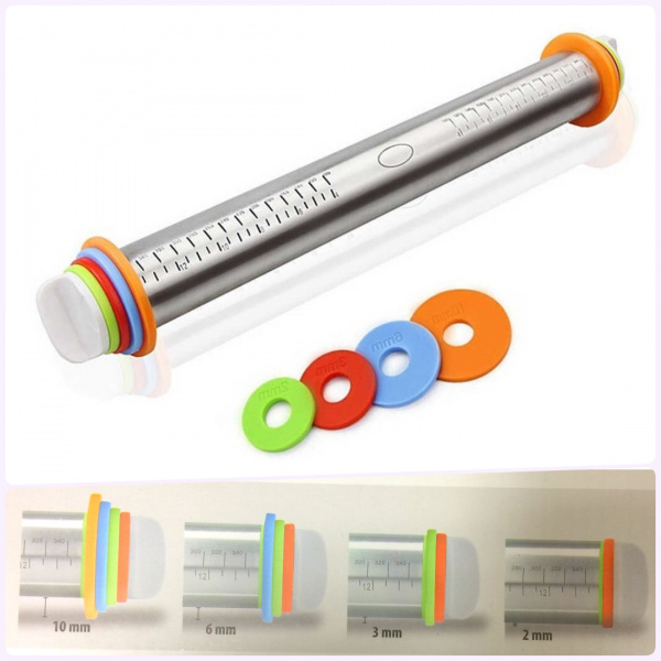 Скалка нержавеющая сталь с ограничителями толщины 2-10 мм | размер: 44*6 см