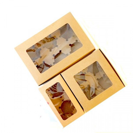 Крафт-коробка с окном 2 капкейка 16*9*7 см | упак 5 шт