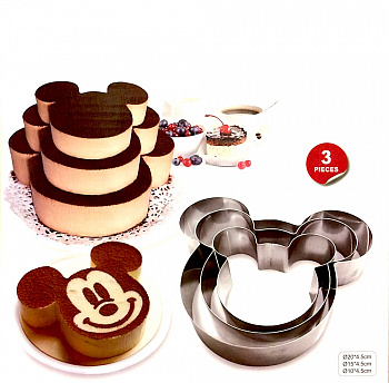 Формы для выпечки стальные Набор 3 шт | Маус (100, 150, 200 мм, высота 45 мм)